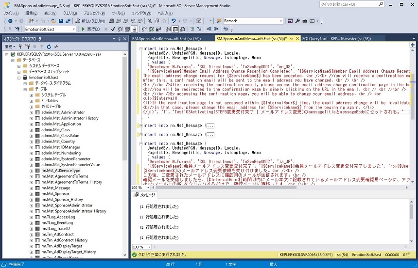 Excel2SQL_出力されたSQLをSSMSで開いて実行